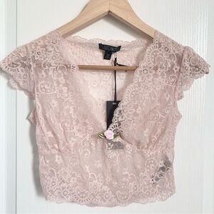 NWT Dolls Kill Widow baby pink lace top